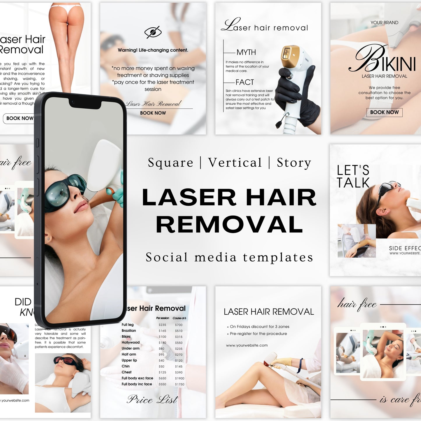 Light Laser Hair Removal Social Media Templates